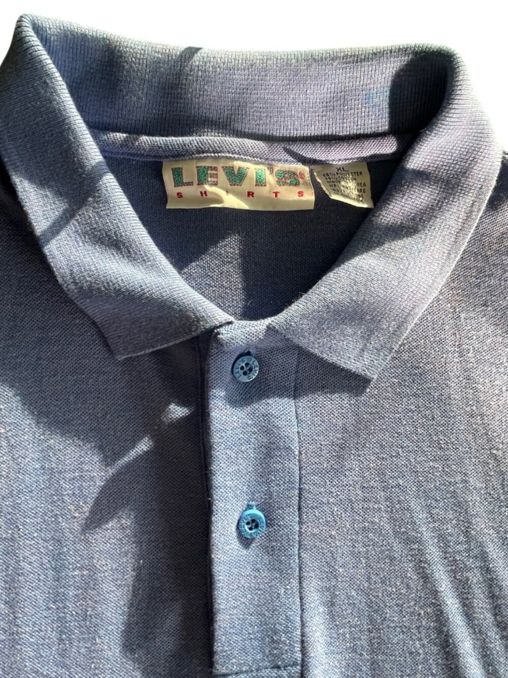 Levis Vintage XL Blue Polo Shirt 55% Polyester 35% Cotton Made In Korea